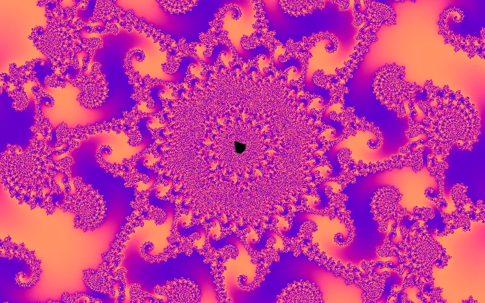 Fine spiral detail rendered beyond double precision depth