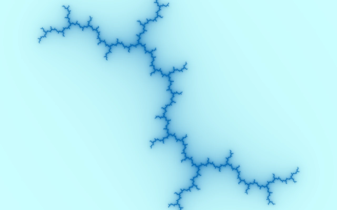 A thin branching dendrite Julia set in glacier blues