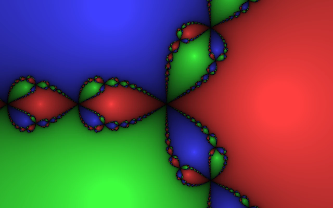 Three coloured basins meeting in braided fractal chains