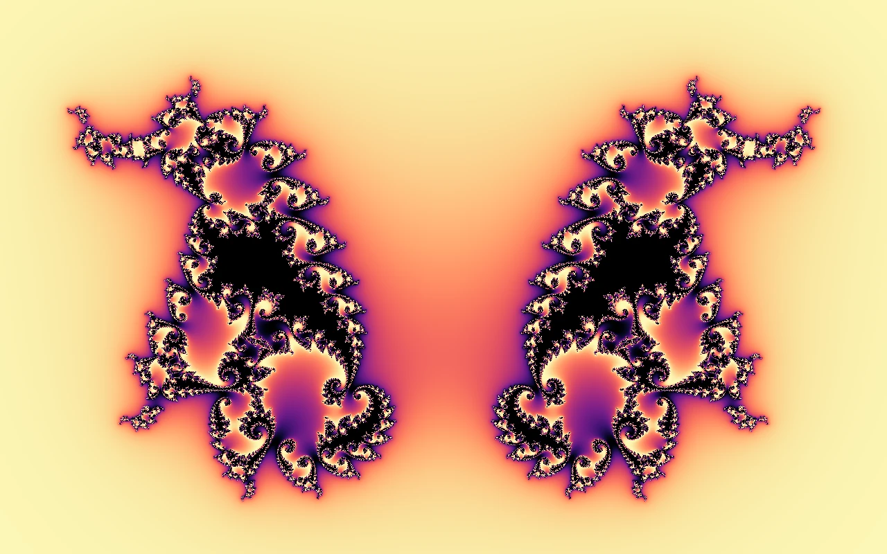 A symmetric winged fractal in glowing magma colours