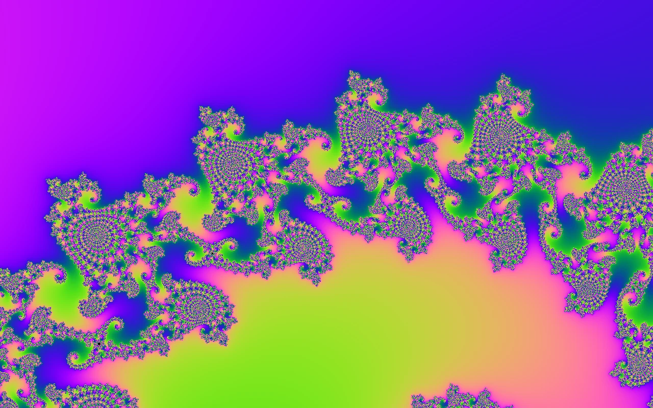 Spiralling seahorse-tail structures in purple and blue