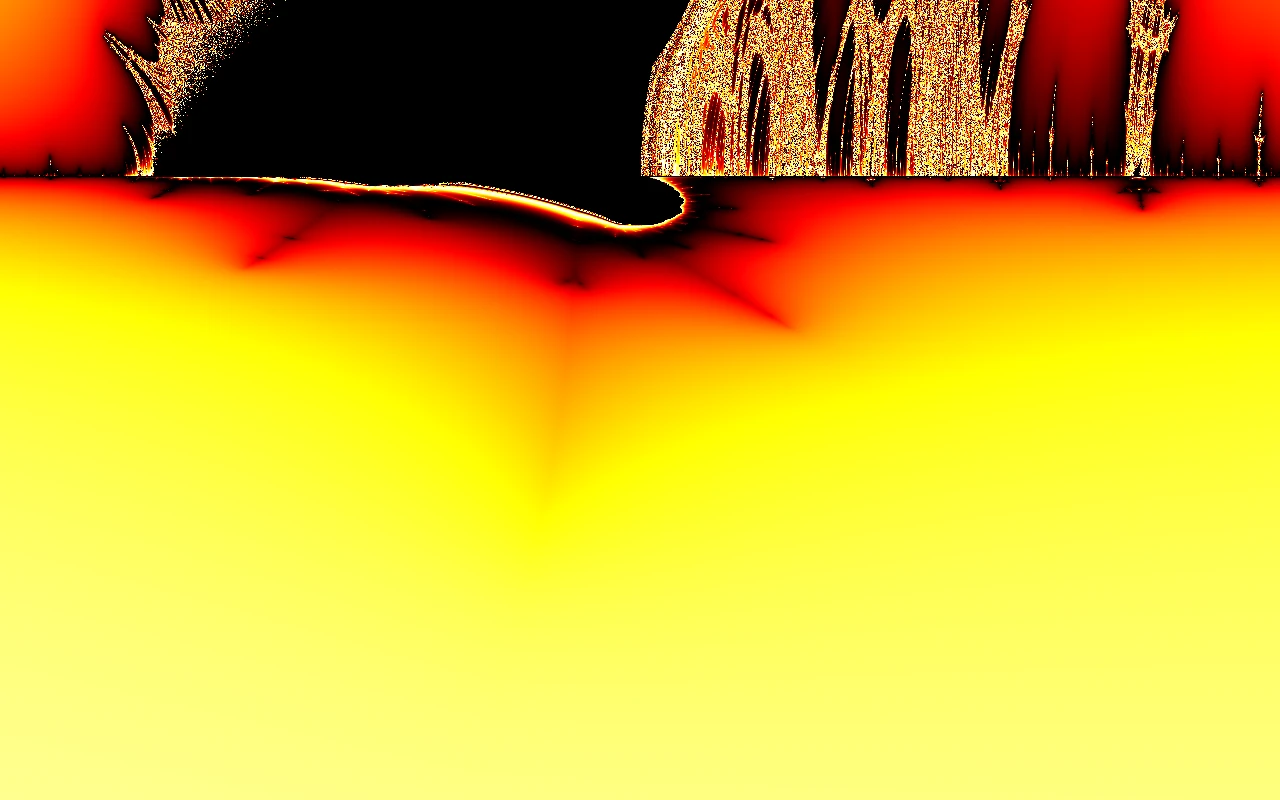 A ship-like fractal silhouette in fire colours